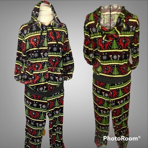 NWT-Women’s L/XL Christmas Loungewear Set black/green/red and white - Picture 1 of 3